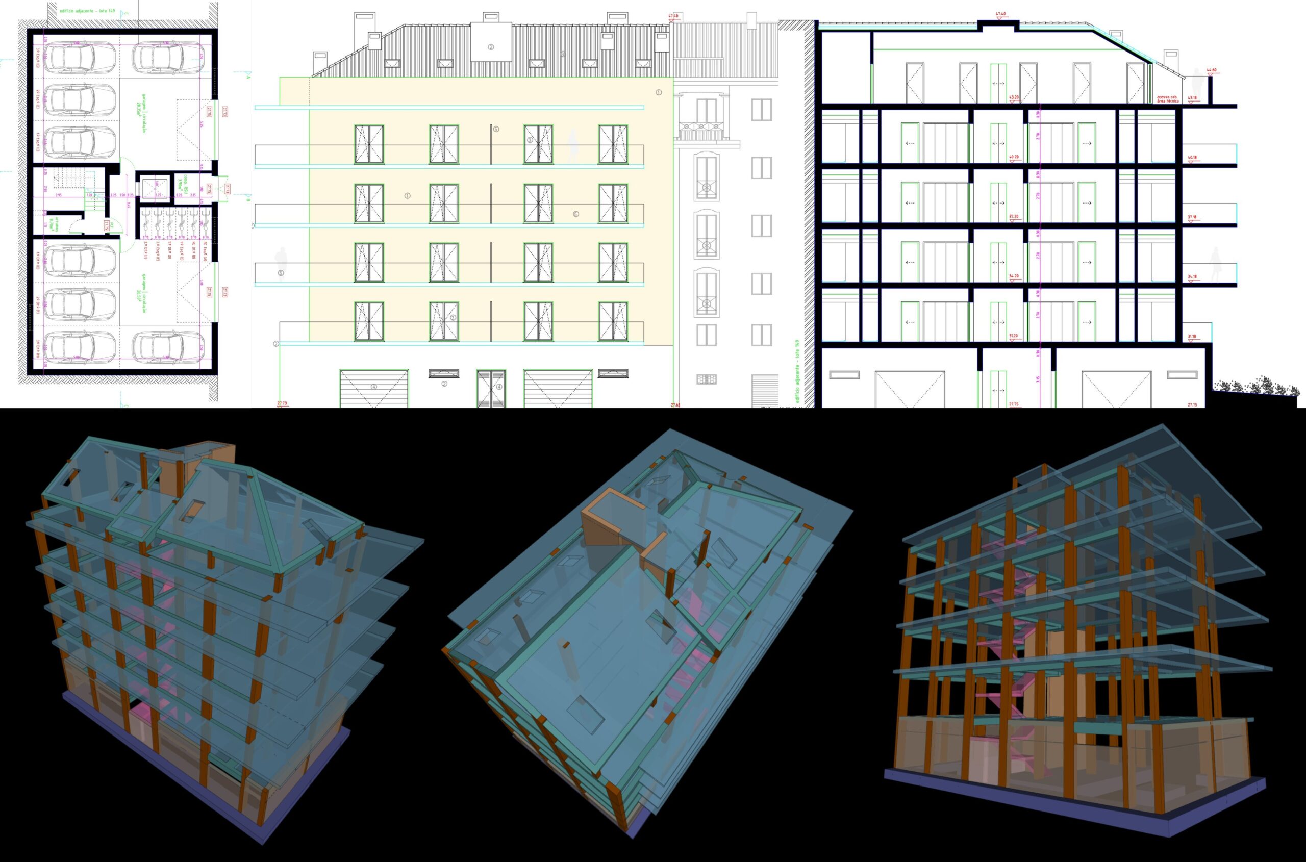 Prédio em Almada. Projetos. Na imagem: Arquitetura e Estrutura.