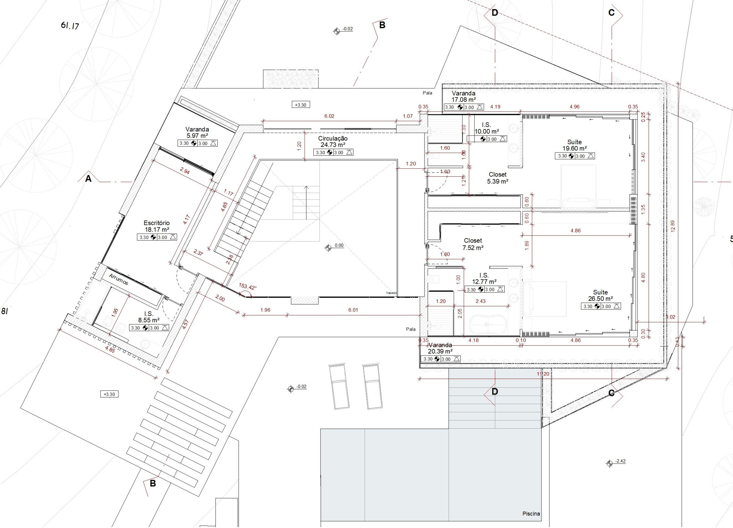 Moradia em Lagos. Projeto Arquitetura. Planta do Piso 1.