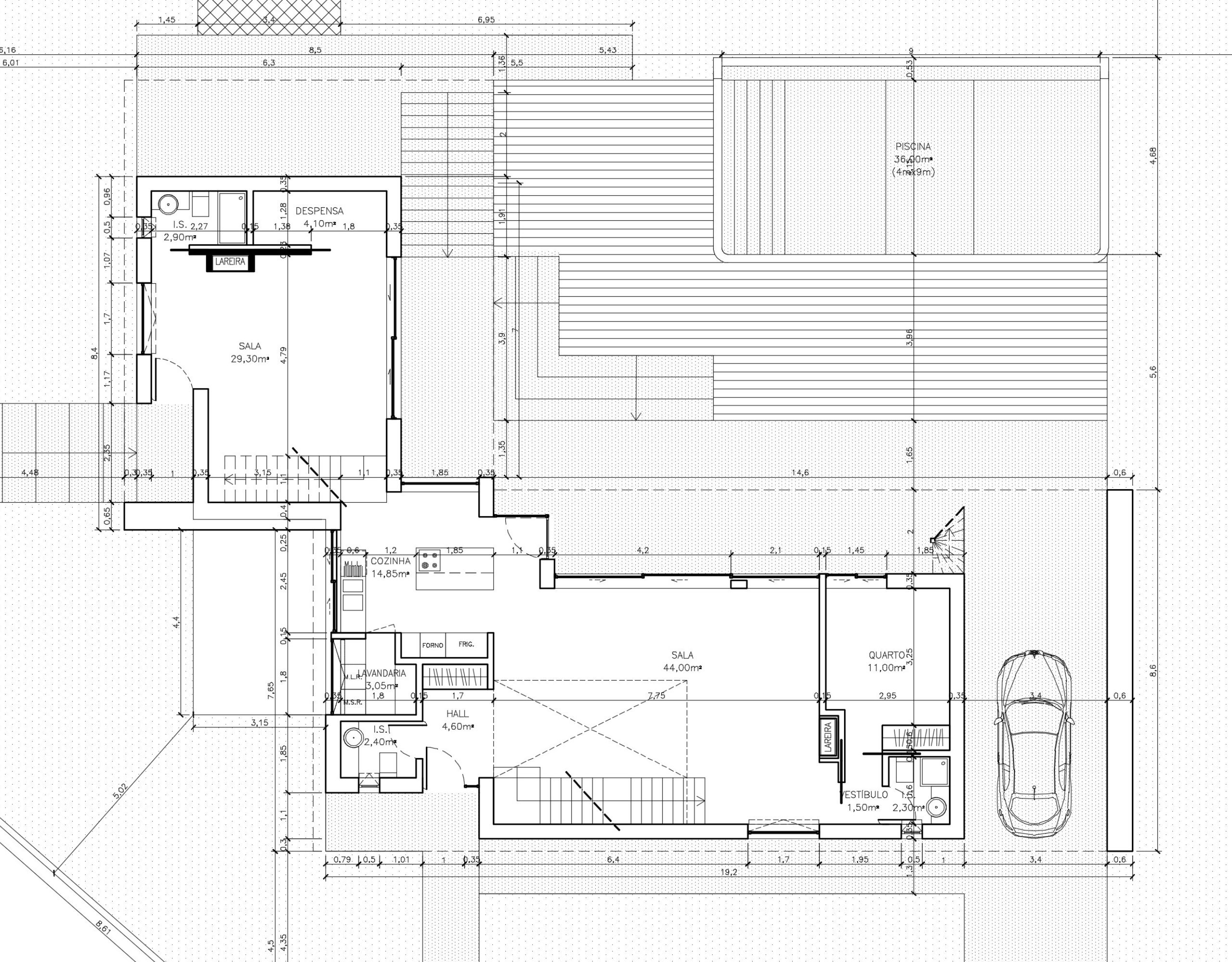 Moradia em Vila Alegre. Projeto de Arquitetura. Planta do Piso 0.