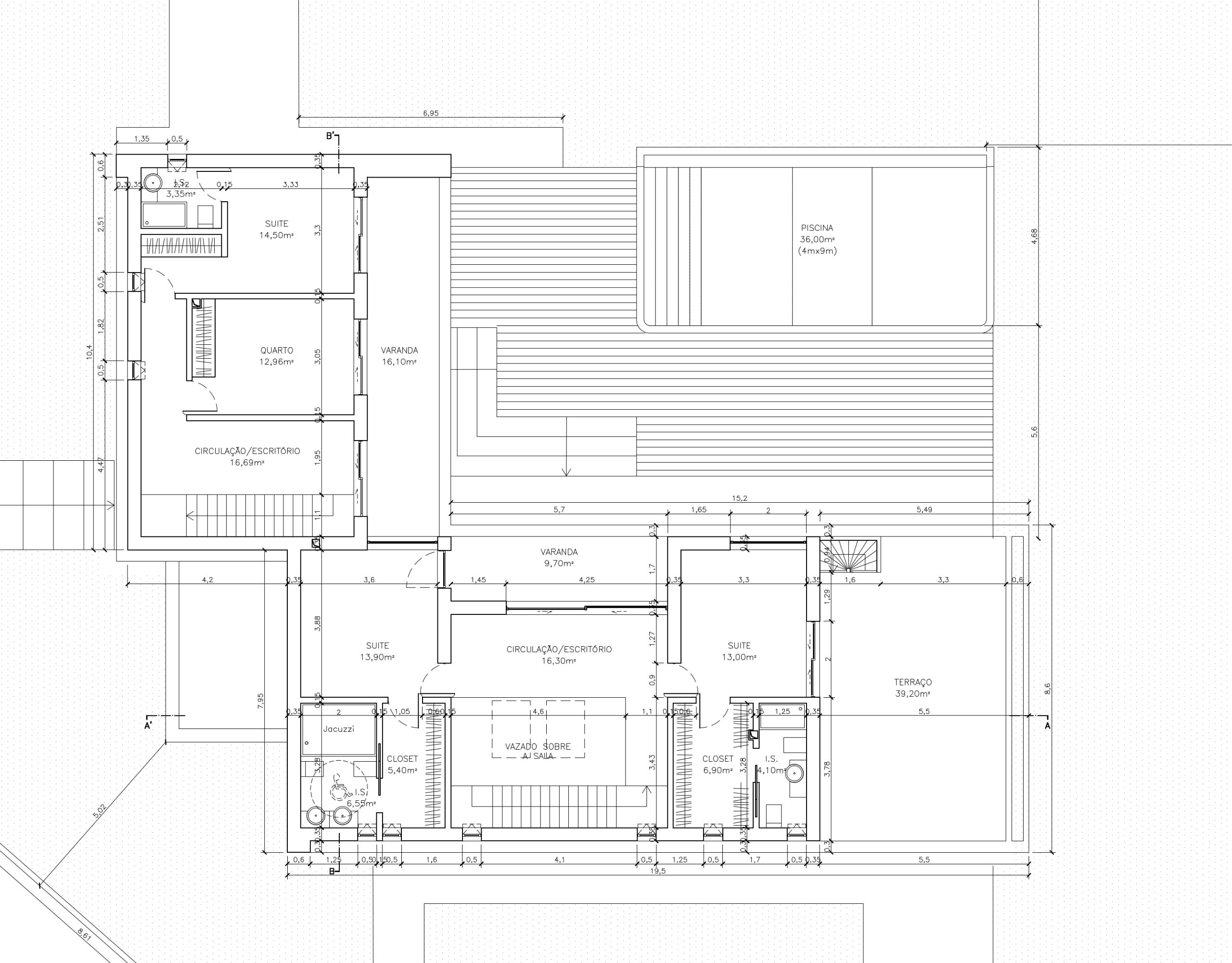 Moradia em Vila Alegre. Projeto de Arquitetura. Planta do Piso 1.