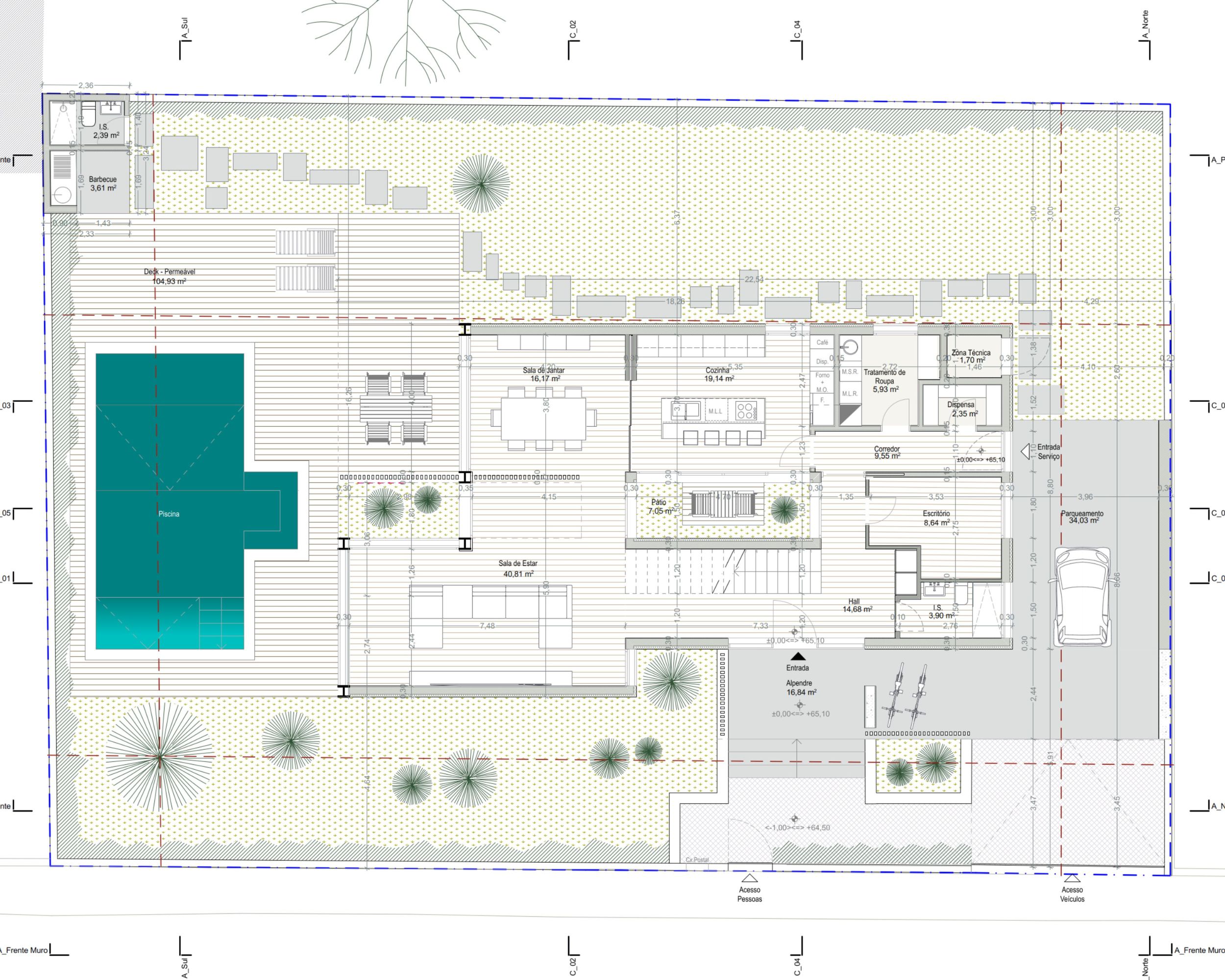 Moradia na Aroeira. Projeto Arquitetura. Planta do Piso 0.