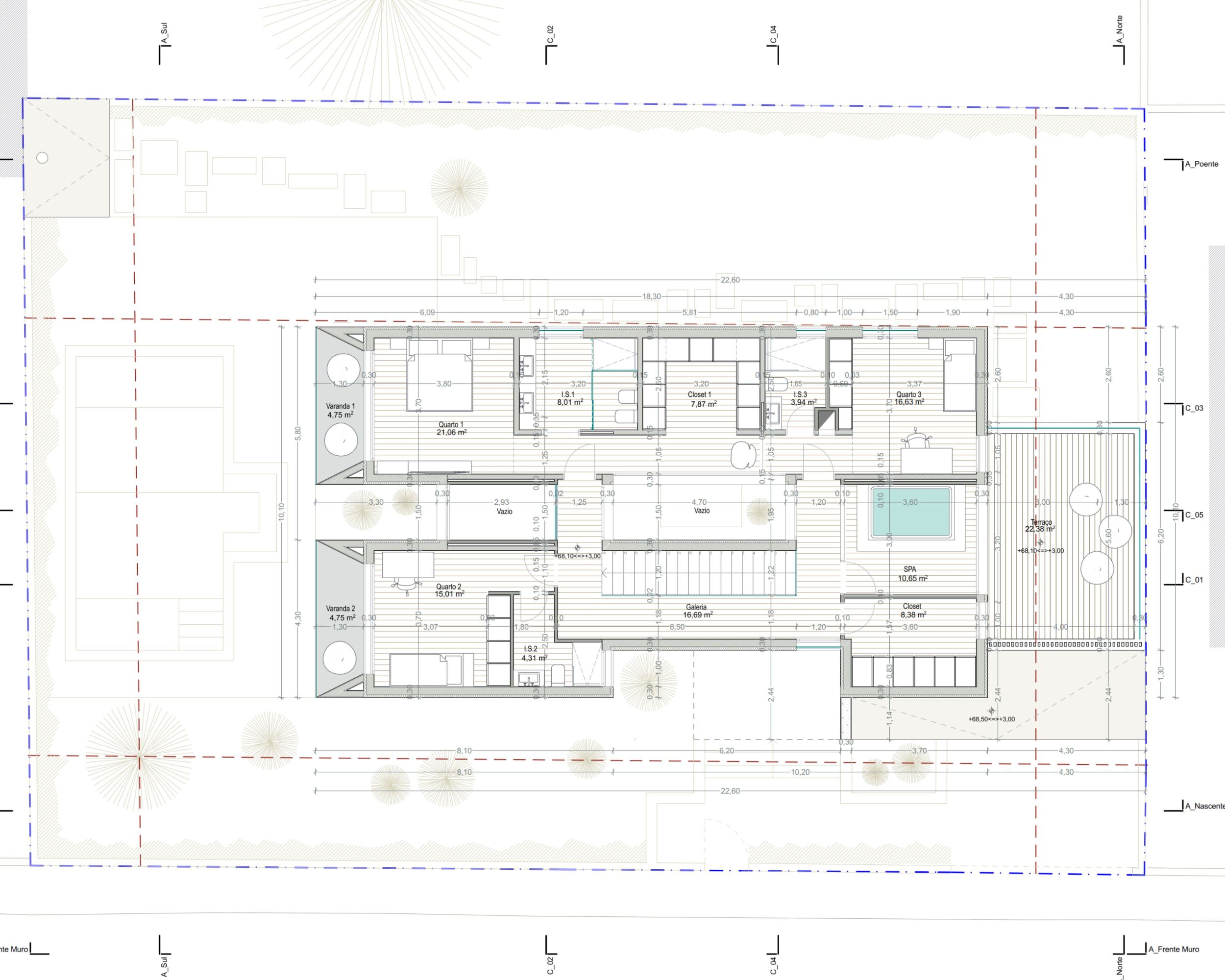 Moradia na Aroeira. Projeto Arquitetura. Planta do Piso 1.